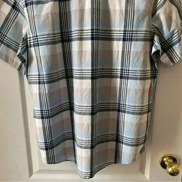 Tommy Hilfiger Mens Shirt Short Sleeve Button Down Cotton Blue Beige Plaid Small - Picture 8 of 15